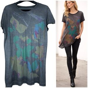 Diesel Black Gold Sheer Burnout Floral Graphic Tunic T-Shirt Womens Size XXL